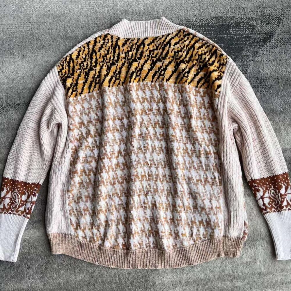 BEST Anthropologie Pilcro Mash-Up Tiger Cardigan Sweater S/M/MP/LP Orange Motif - Picture 4 of 5
